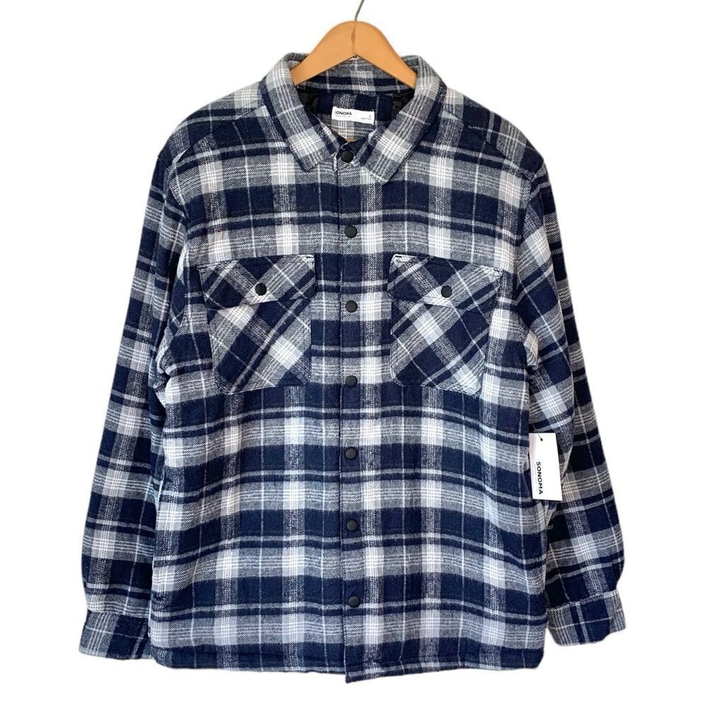 Sonoma Goods For Life Navy Plaid Flannel Shacket Quilted Jacket NWT S